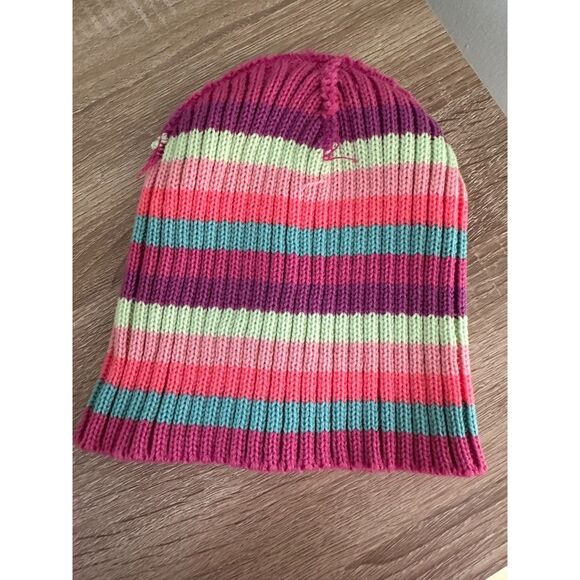 Y2k Vintage Kids Colorful Striped Rainbow Knit Beanie Hat - Picture 3 of 4